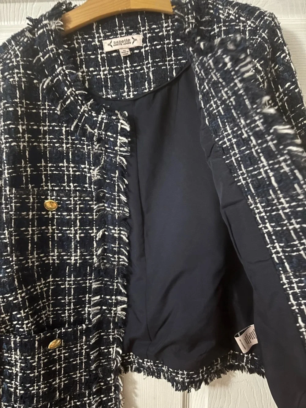 Nanette Lepore Navy & White Tweed Fringe Jacket - Picture 5 of 9